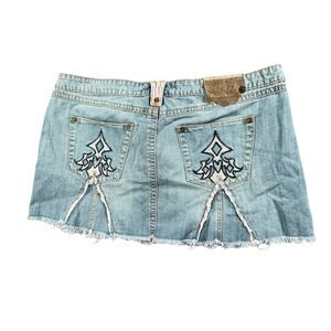 Y2K Embroidered Denim Mini Skirt Boho Indie Sleaze Fairycore Industrial Cotton